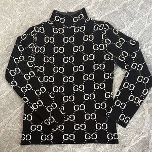 GG Inspired Black Turtleneck Sweater with White GG